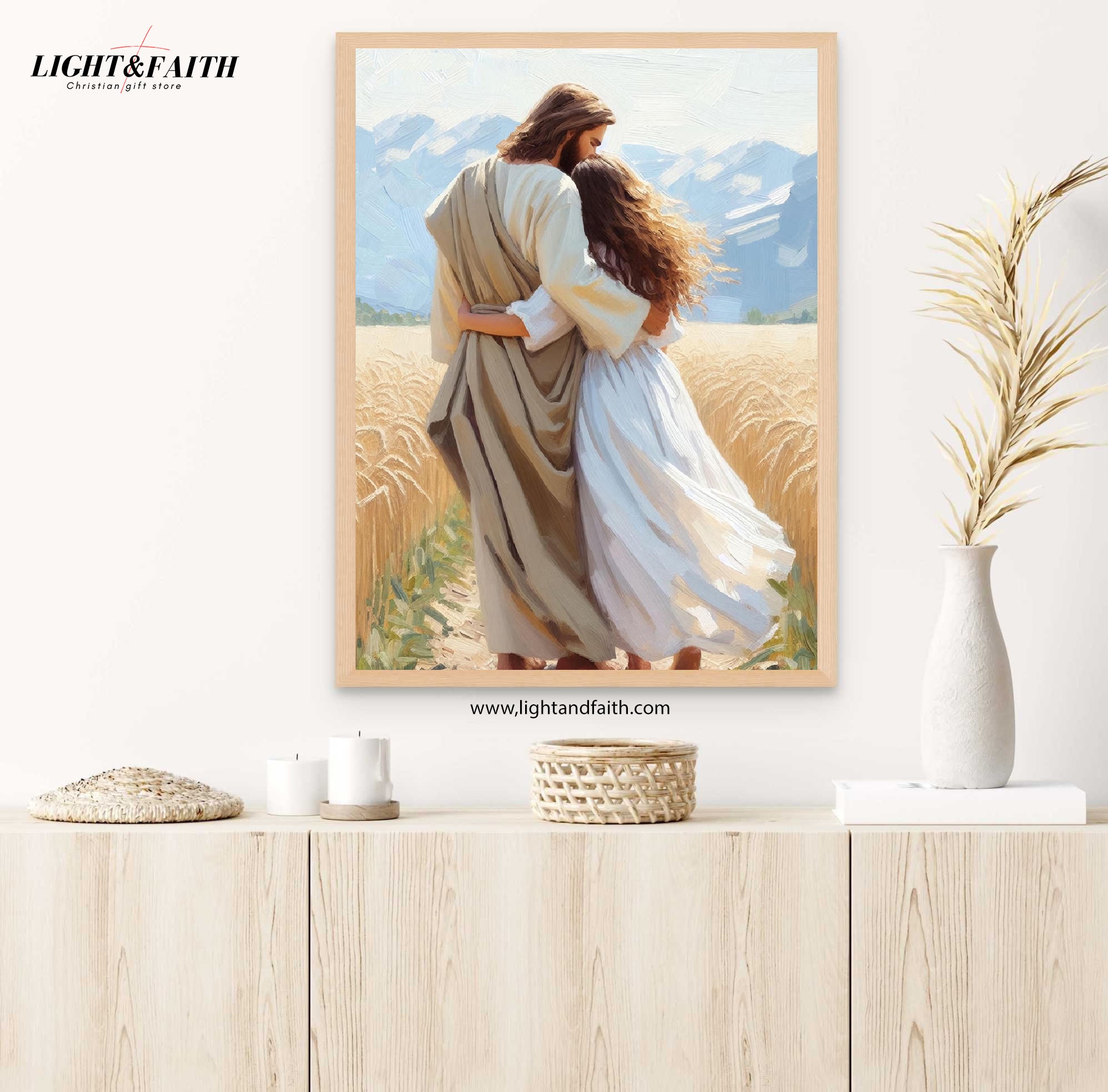 Jesus Hugging Girl Poster, faceless portrait, Jesus and Woman Poster, Jesus Poster, Christian Poster